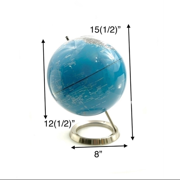 Modern World Globe Chrome Base Blue Silver Black Enamel 15.5” Home Office Decor - Picture 7 of 7